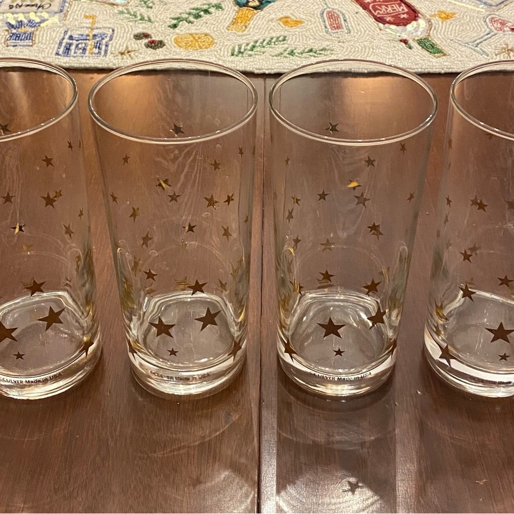 Culver Atomic 22K Gold Star Tumblers Highballs MCM EUC